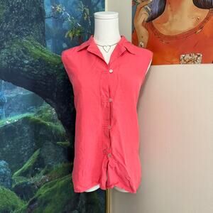 vintage coral pink silk sleeveless button down blouse size m
